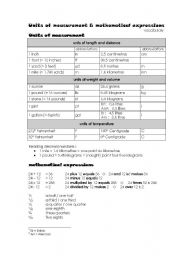 English Worksheet: Units of measurement