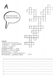 English worksheet: Pairwork crossword