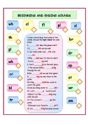 English Worksheet: BEGGINING AND ENDING SOUNDS/BLENDS