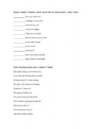 English worksheet: QUESTION WORDS AND FIND THE MISTAKES