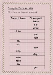 English worksheet: Irregular Verbs