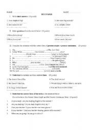 English worksheet: test paper - 6th grade-PRESENT SIMPLE VS. PRESENT CONTINUOUS