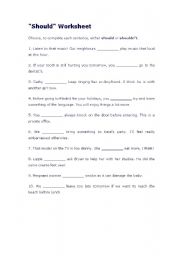 English worksheet: should & shouldnt