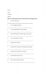English Worksheet: Questions in Simple Present