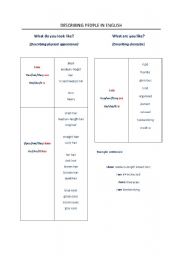 English worksheet: Simple reference sheet for describing people