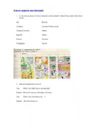 English Worksheet: School Subjects & Timetable 