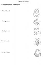 English Worksheet: animals and colours