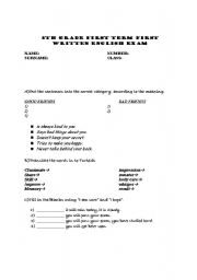English Worksheet: 8th grade exam paper