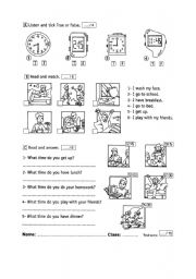 English Worksheet: hours, routines
