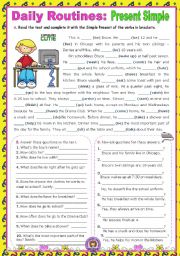 English Worksheet: Daily Routines  -  Present Simple  -  Context: normal school day