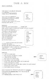 English Worksheet: take a bow. Rhianna. song + activities