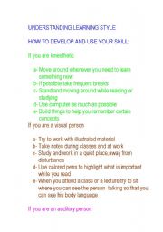English Worksheet: UNDERSTANDING YOUR LEARNING STYLE