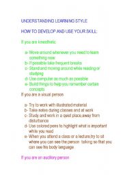 English worksheet: UNDERSTANDING YOUR LEARNING STYLE