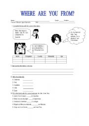 English Worksheet: Where are you from