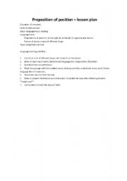 English worksheet: Preposition of position - lesson plan