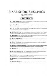 English Worksheet: pixar shorts esl pack 1