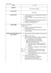 English worksheet: social studies lesson plan