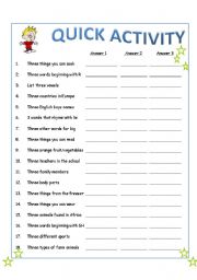 English Worksheet: Quick Activity