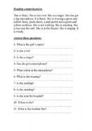 English Worksheet: reading comprehension