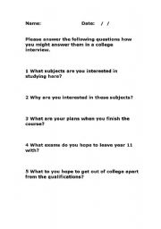 English Worksheet: College Application