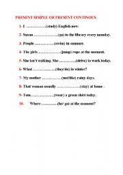 English Worksheet: present simple or present continous