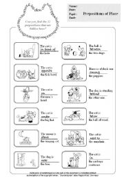 English Worksheet: Prepositions of Place (12) + Key