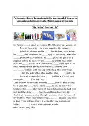 English Worksheet: Regular and Irregular Past Tense Verb Practice  with a  Theme - My Fathers Great LIfe 