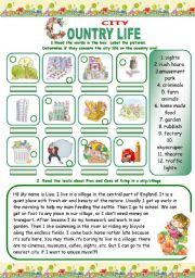 English Worksheet: COUNTRY/CITY LIFE (3 pages)