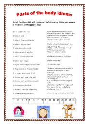 English Worksheet: Parts of the body idioms