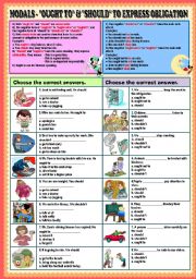 English Worksheet: Modal - ought to and should to express obligation (Part 1) + KEY