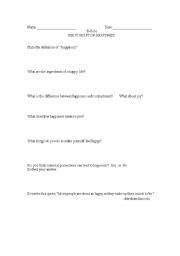 English Worksheet: Pursuit of Happyness. Preactivity
