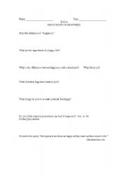 English worksheet: Pursuit of Happyness. Preactivity