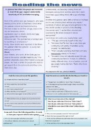 English Worksheet: Reading the news. The issue of homosexuality, violence 