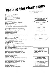 We are the champions worksheet