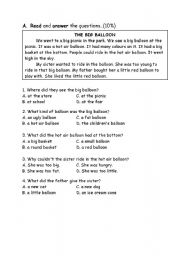 English Worksheet: the big balloon