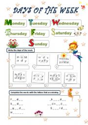 English Worksheet: Days of the week