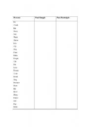 English worksheet: List of regular and irregular verbs