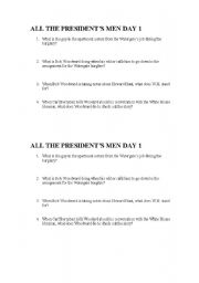 English Worksheet: All The Presidents Men Movie Questions - Day 1