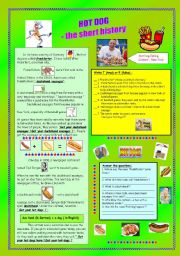 English Worksheet: HOT DOG - the short history & key (fully editable)