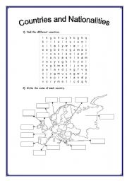 English Worksheet: Countries and Nationalities