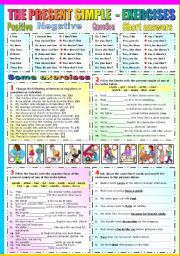 English Worksheet: THE PRESENT SIMPLE TENSE- EXERCISES (B&W VERSION INCLUDED)
