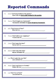 English Worksheet: Reported Speech (Commands)