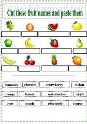 English Worksheet: Cut & Paste fruits names