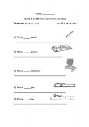 English Worksheet: simple a vs an worksheet
