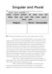 English worksheet: Singular and Plural