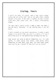 English Worksheet: Reading and Discussion: Crying, Tears