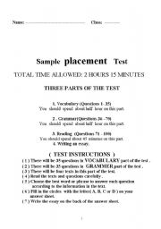 English Worksheet: placement test