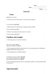 English worksheet: question tags