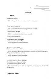 English Worksheet: question tags