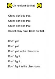 English Worksheet: rylics of oh no dont do that